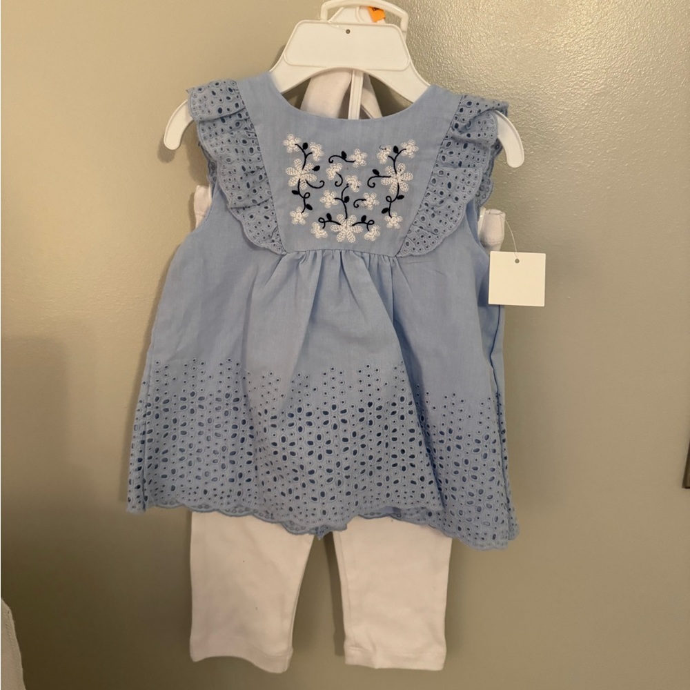 Blue and white 3 piece toddler girl set